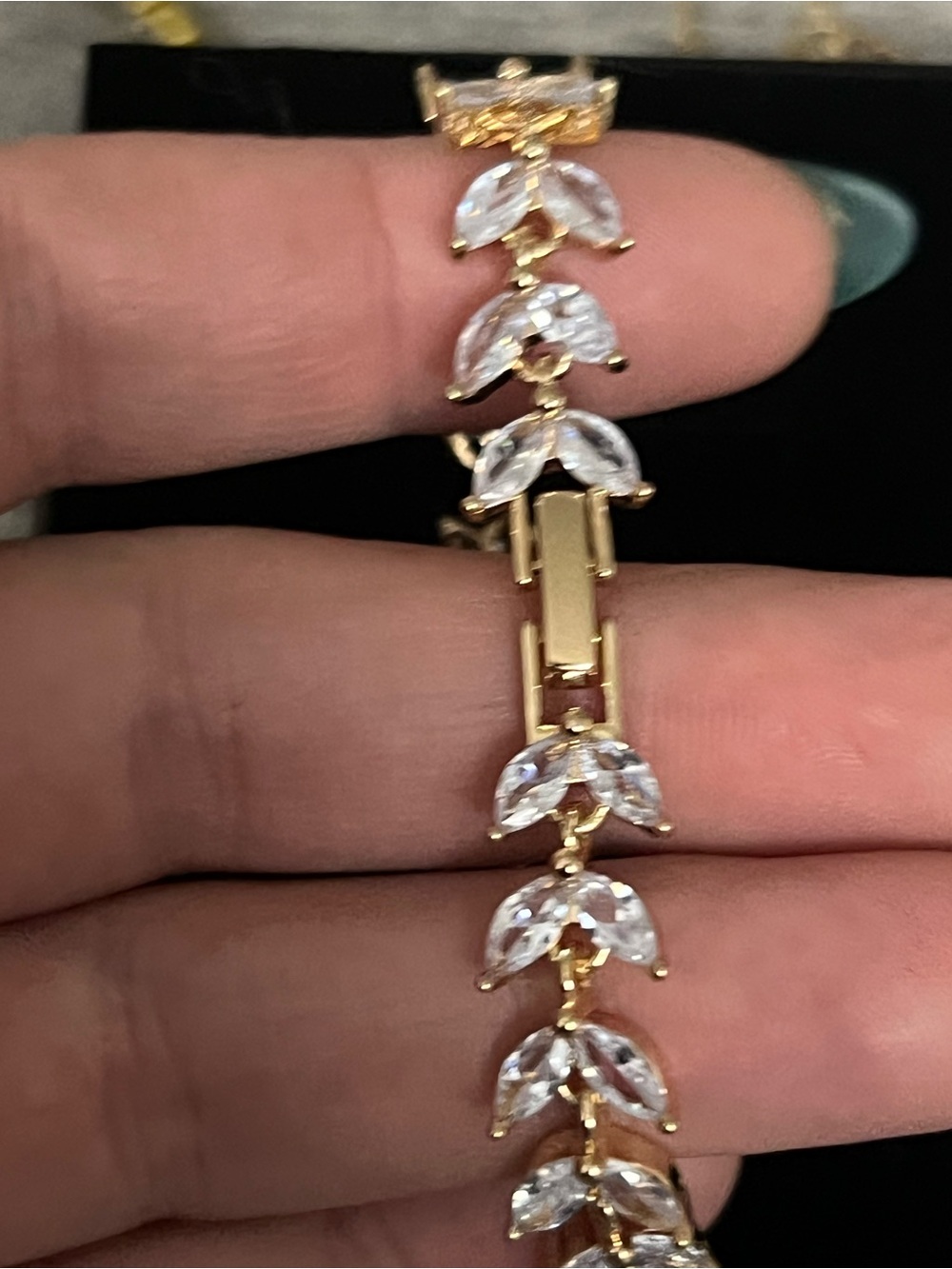 Gold-Tone Leaf Crystal Bracelet - Clear/Gold Women Jewelry